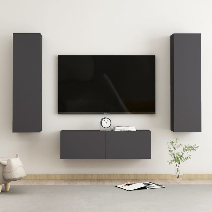 Set De Dulapuri Tv, 3 Piese, , Lemn Prelucrat
