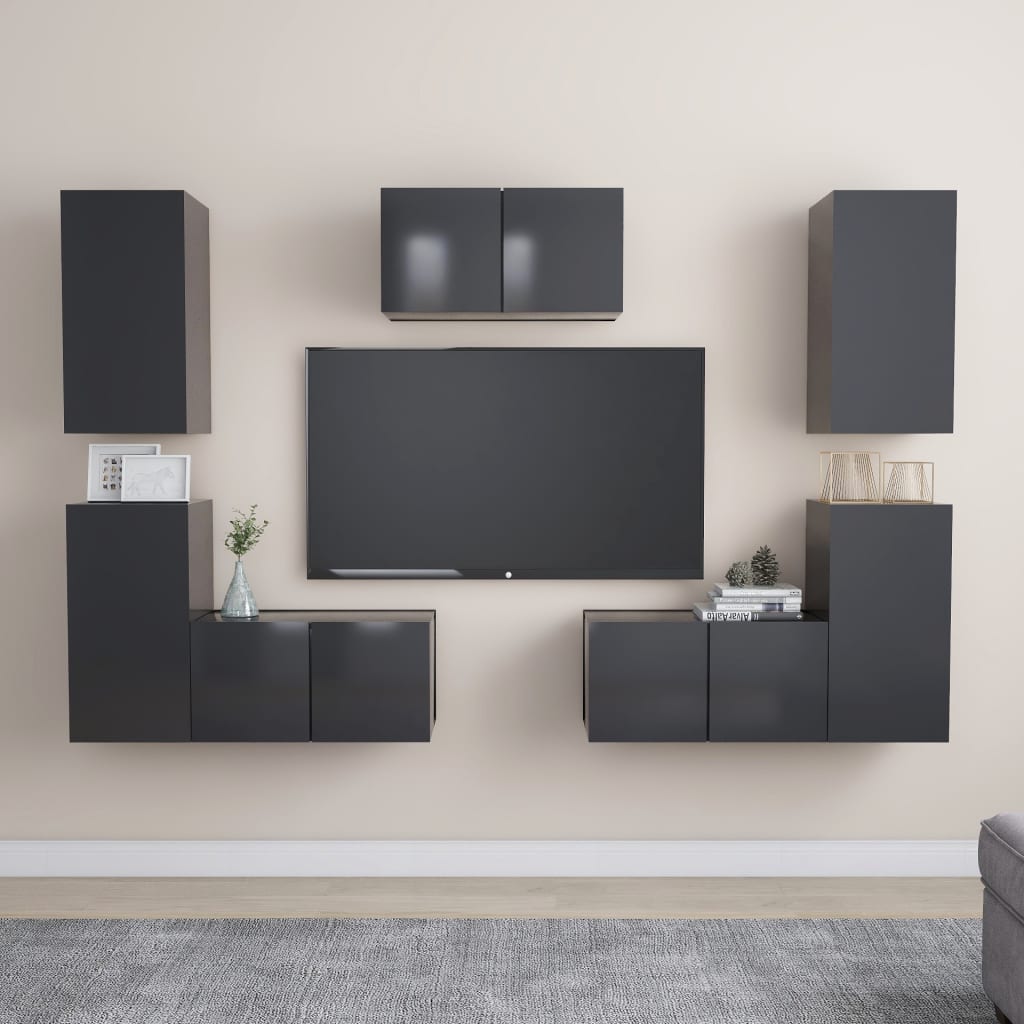 Set De Dulapuri Tv, 7 Piese, , Lemn Prelucrat