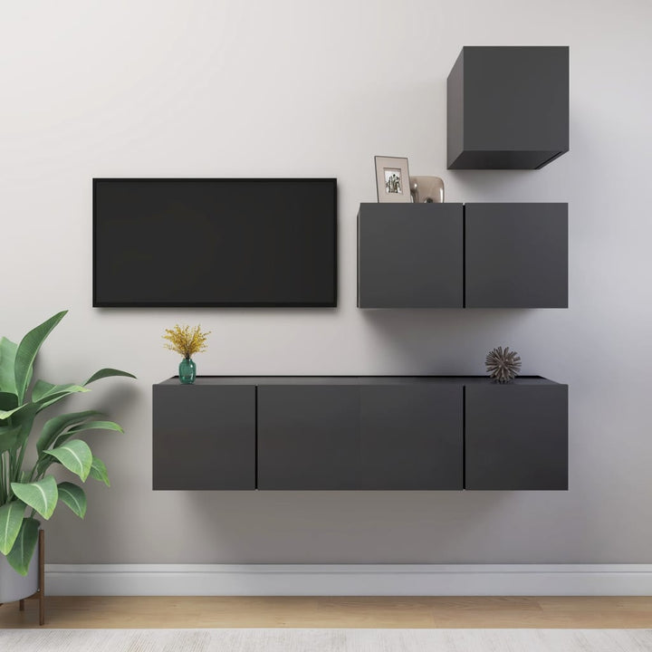 Set De Dulapuri Tv, 4 Piese, , Lemn Prelucrat