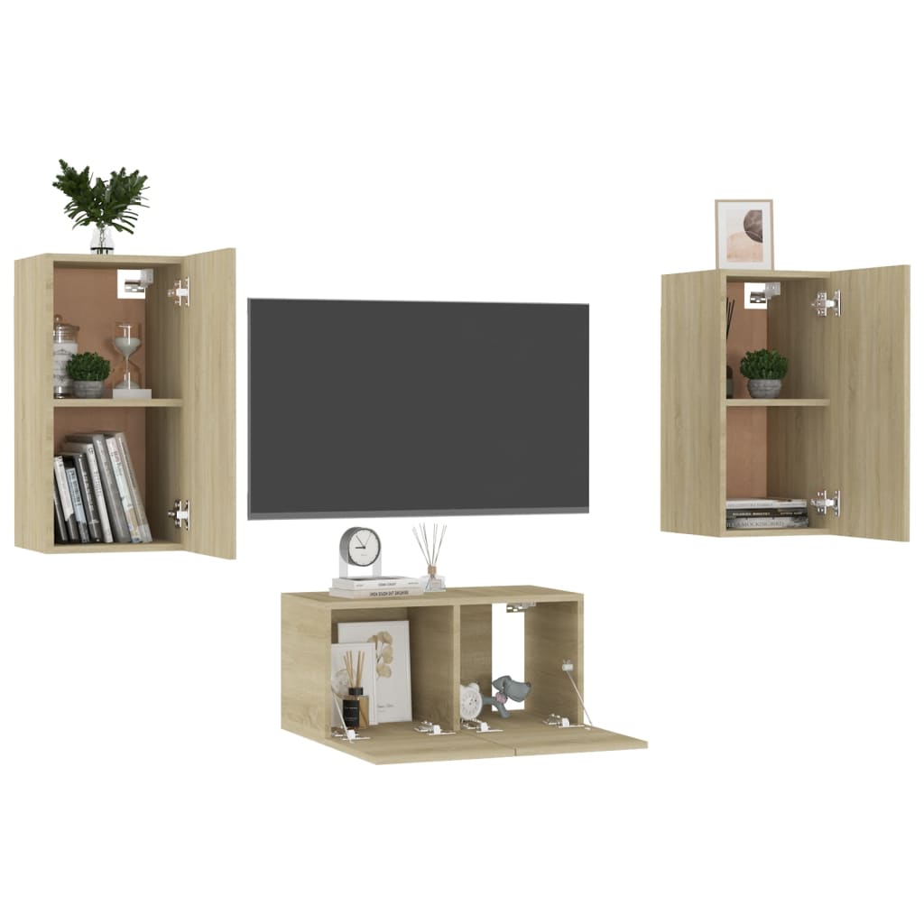 Set De Dulapuri Tv, 3 Piese, , Lemn Prelucrat