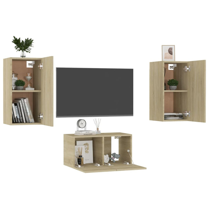Set De Dulapuri Tv, 3 Piese, , Lemn Prelucrat