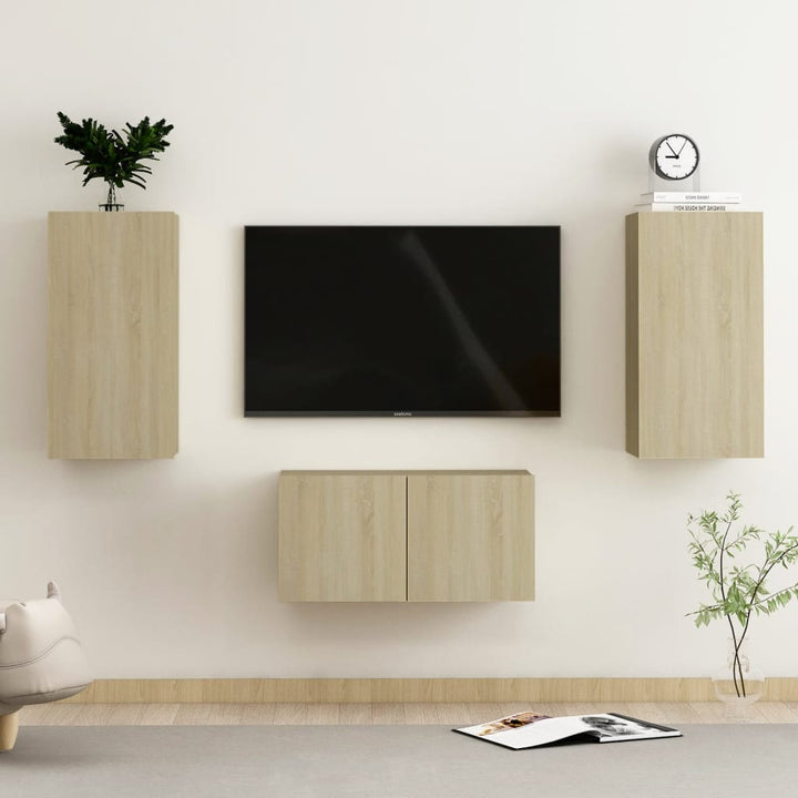 Set De Dulapuri Tv, 3 Piese, , Lemn Prelucrat