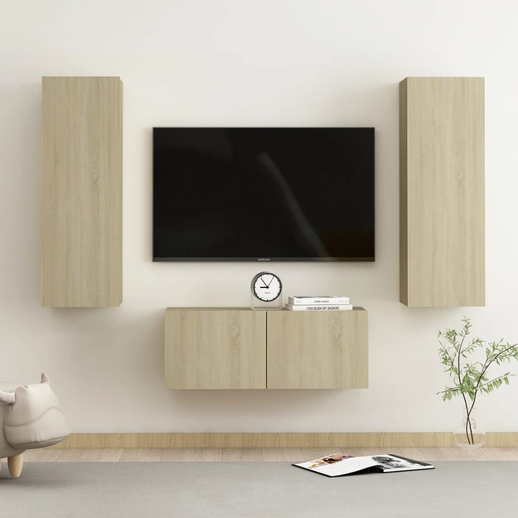 Set De Dulapuri Tv, 3 Piese, , Lemn Prelucrat