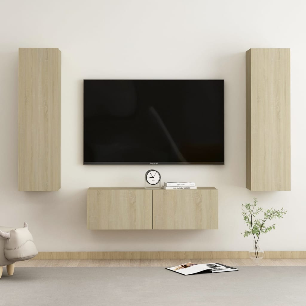 Set De Dulapuri Tv, 3 Piese, , Lemn Prelucrat
