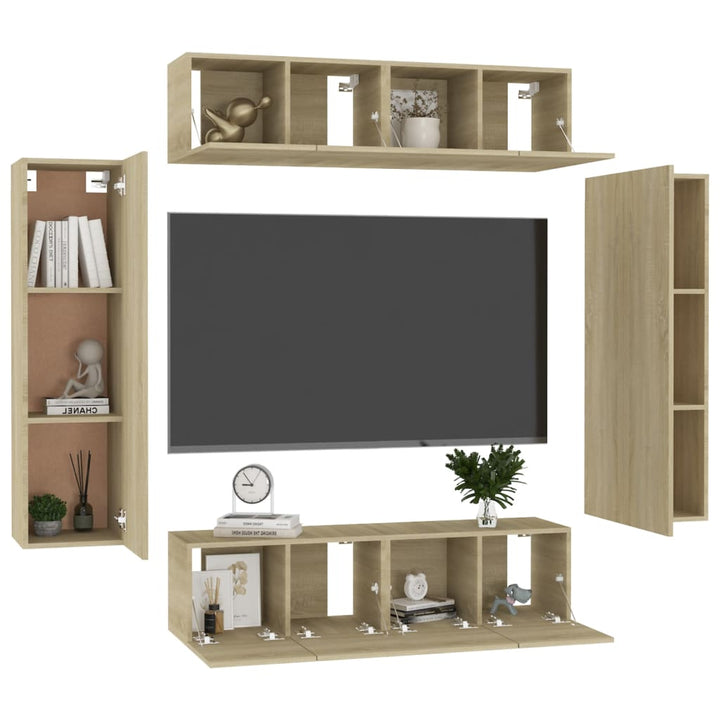 Set De Dulapuri Tv, 6 Piese, , Lemn Prelucrat