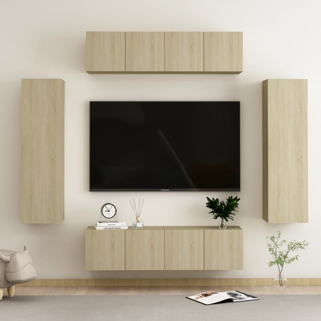 Set De Dulapuri Tv, 6 Piese, , Lemn Prelucrat