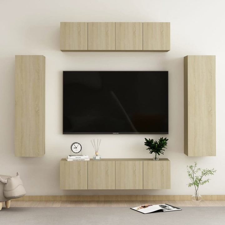 Set De Dulapuri Tv, 6 Piese, , Lemn Prelucrat