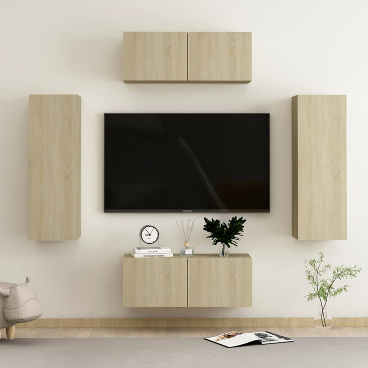 Set De Dulapuri Tv, 6 Piese, , Lemn Prelucrat
