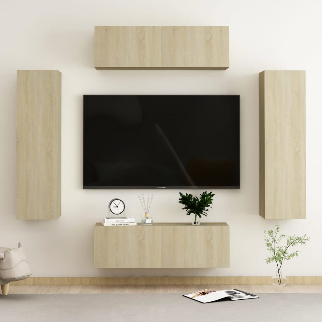 Set De Dulapuri Tv, 6 Piese, , Lemn Prelucrat