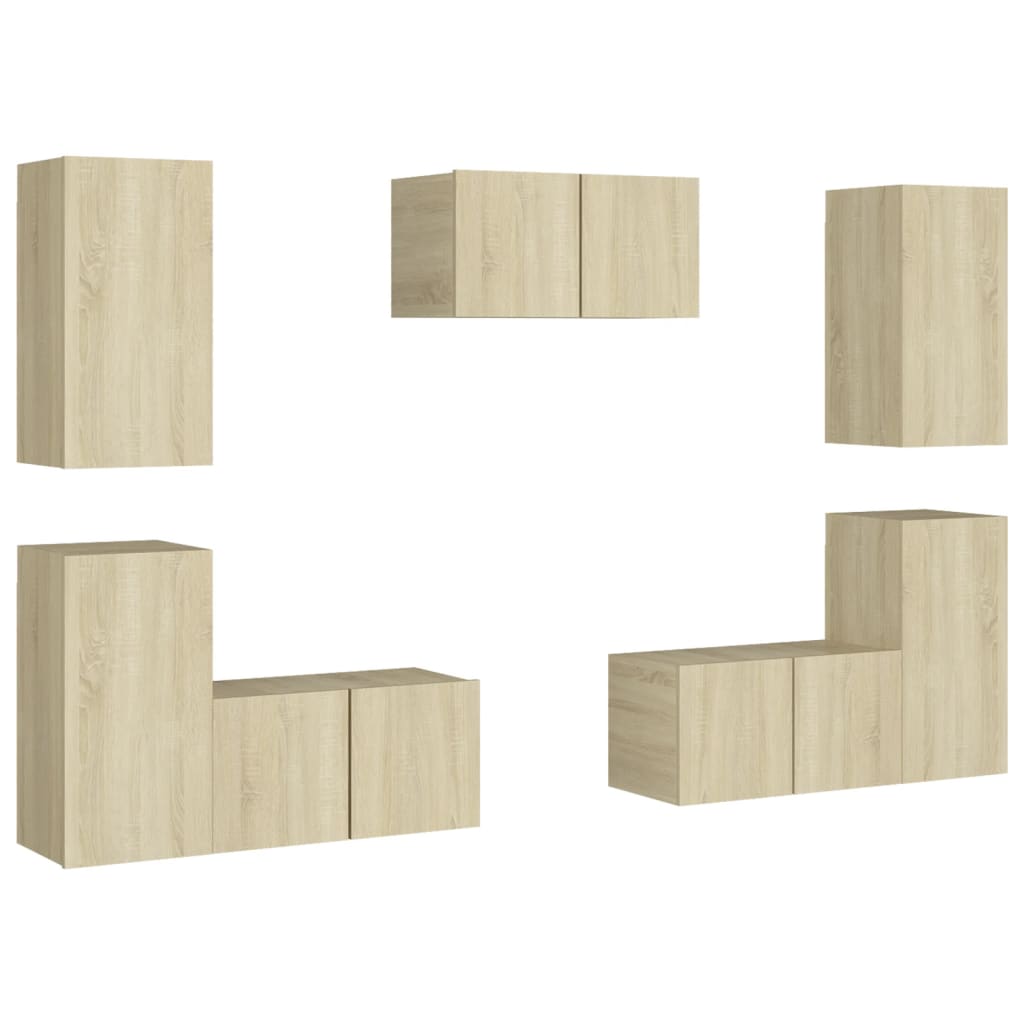 Set De Dulapuri Tv, 7 Piese, , Lemn Prelucrat