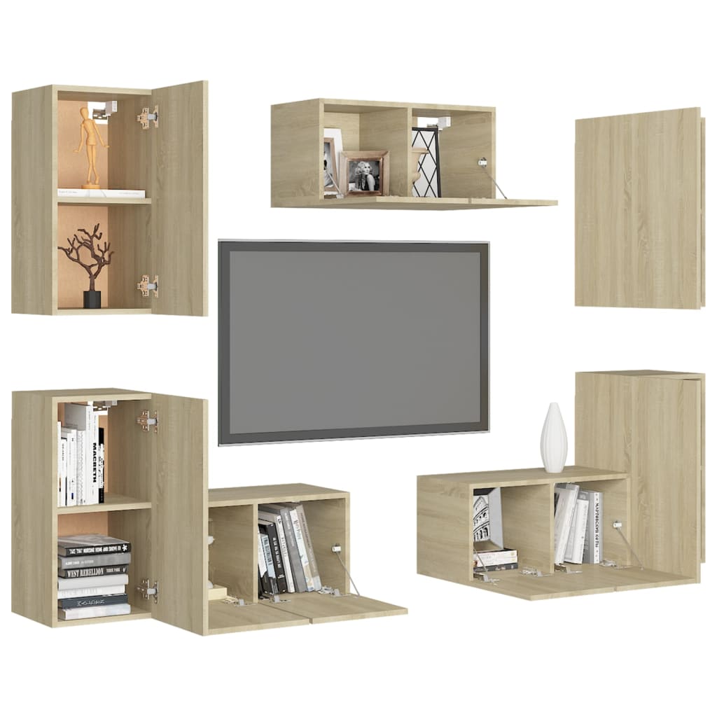 Set De Dulapuri Tv, 7 Piese, , Lemn Prelucrat