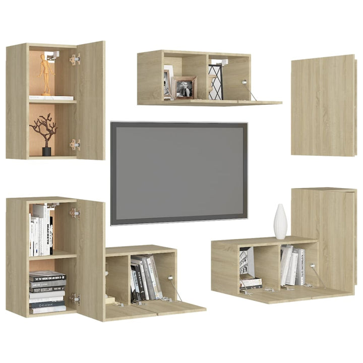 Set De Dulapuri Tv, 7 Piese, , Lemn Prelucrat