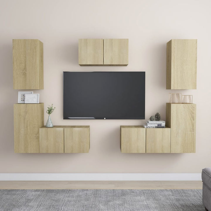 Set De Dulapuri Tv, 7 Piese, , Lemn Prelucrat