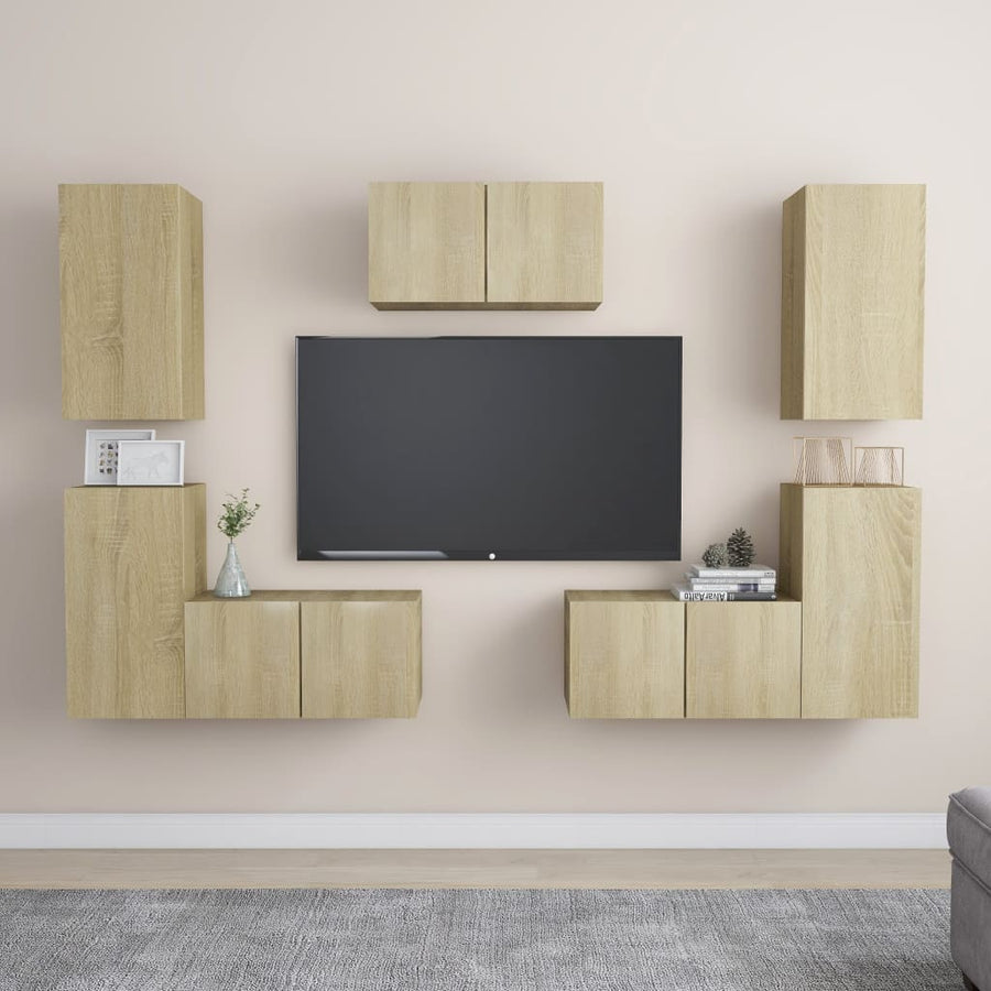 Set De Dulapuri Tv, 7 Piese, , Lemn Prelucrat