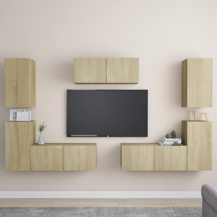 Set De Dulapuri Tv, 7 Piese, , Lemn Prelucrat