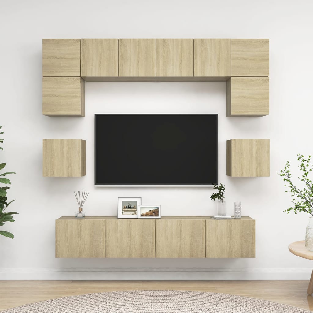 Set Dulapuri Tv, 8 Piese, , Lemn Prelucrat