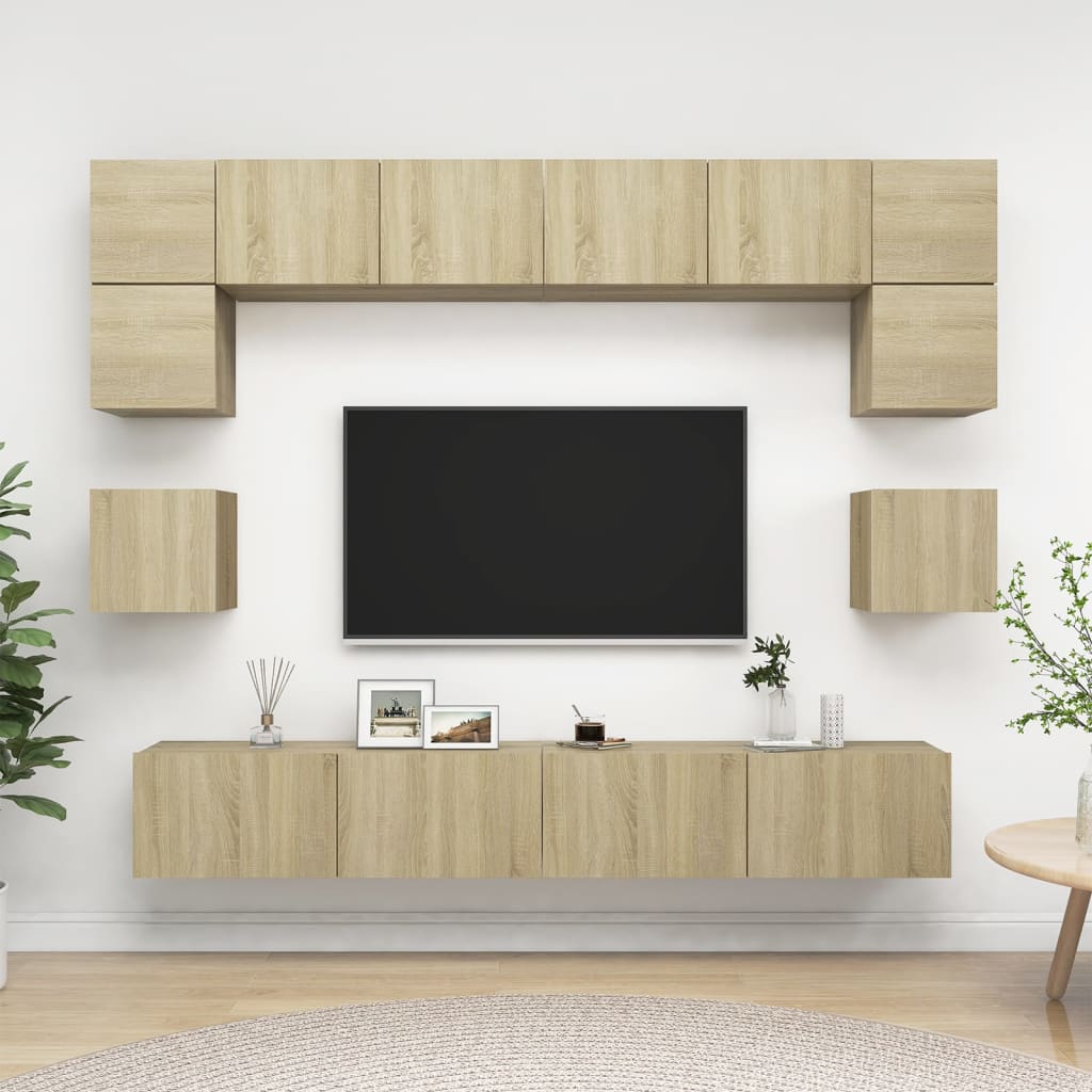 Set Dulapuri Tv, 8 Piese, , Lemn Prelucrat
