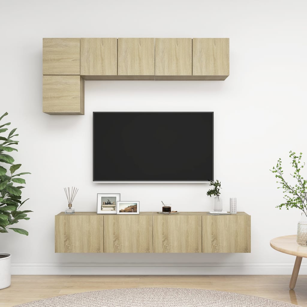 Set De Dulapuri Tv, 5 Piese, Alb Extralucios, Lemn Prelucrat