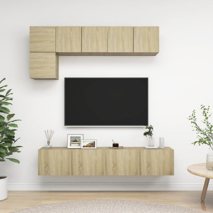 Set De Dulapuri Tv, 5 Piese, Alb Extralucios, Lemn Prelucrat