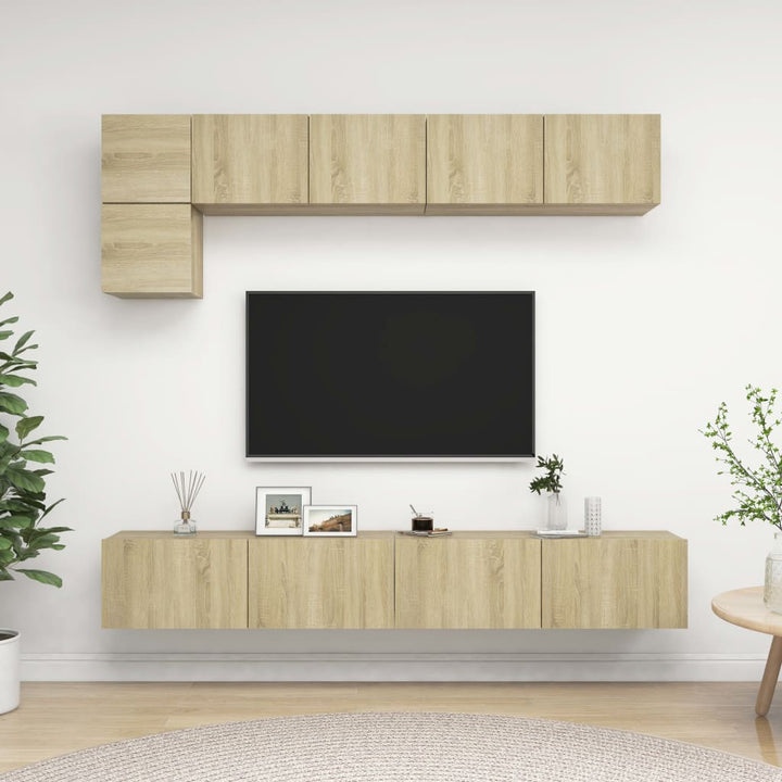 Set De Dulapuri Tv, 5 Piese, Alb Extralucios, Lemn Prelucrat