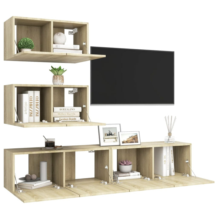 Set Dulapuri Tv, 4 Piese, , Lemn Prelucrat