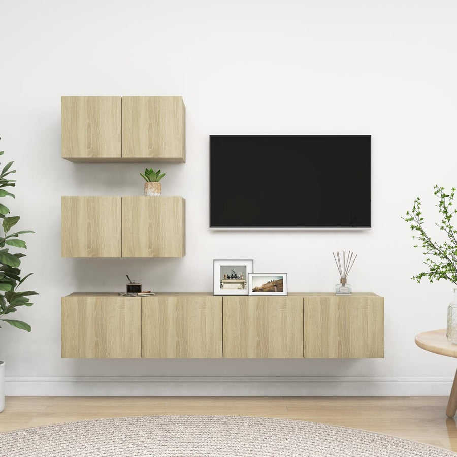 Set Dulapuri Tv, 4 Piese, , Lemn Prelucrat