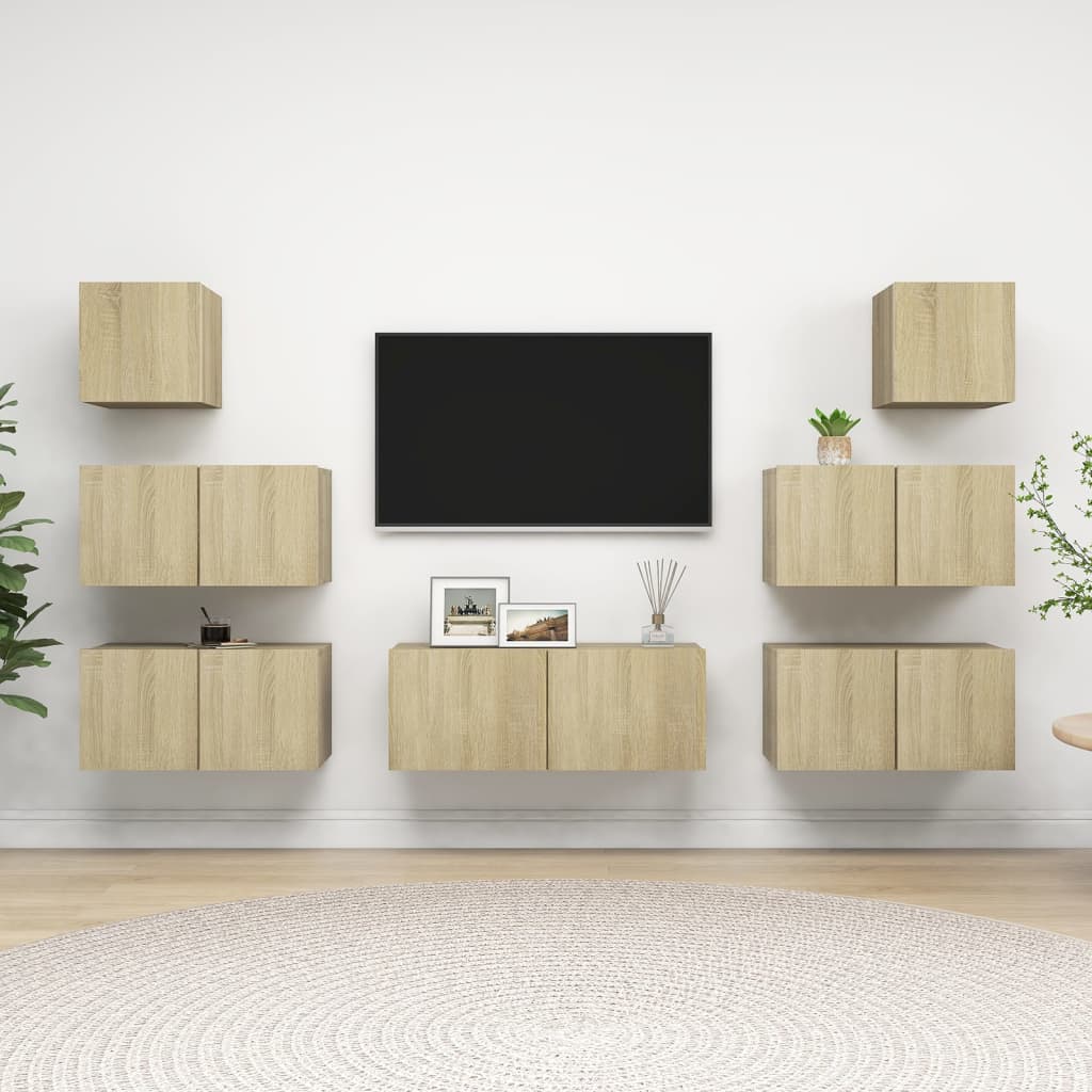 Set De Dulapuri Tv, 8 Piese, , Lemn Prelucrat