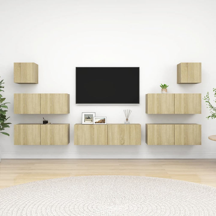Set De Dulapuri Tv, 8 Piese, , Lemn Prelucrat