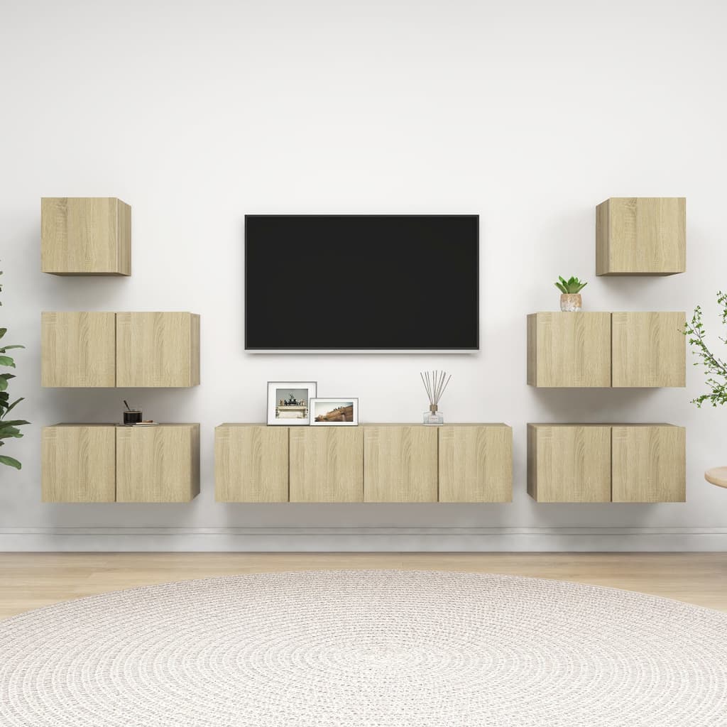Set De Dulapuri Tv, 8 Piese, , Lemn Prelucrat