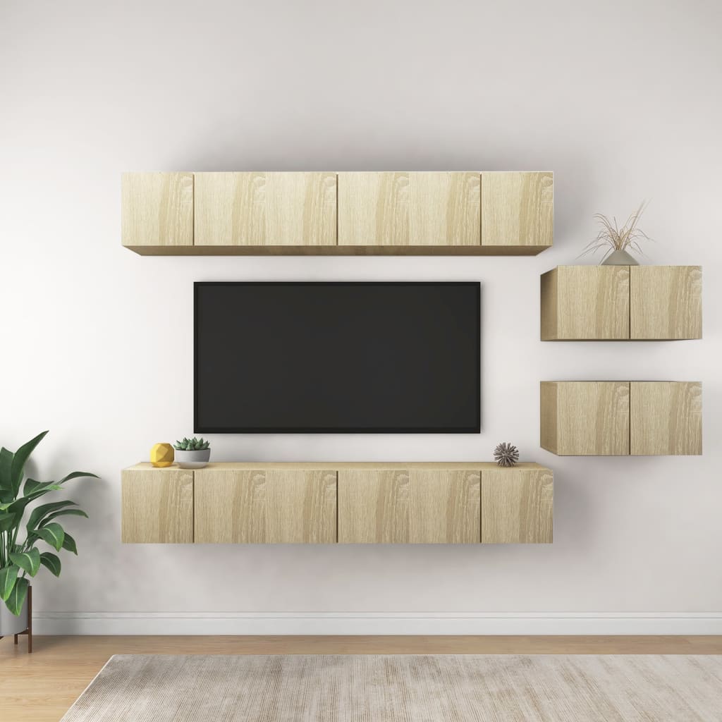 Set Dulapuri Tv, 8 Piese, , Lemn Prelucrat