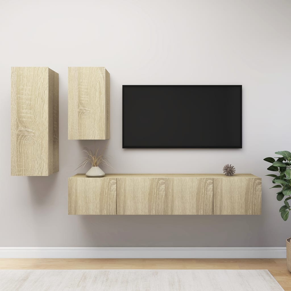 Set Dulapuri Tv, 4 Piese, , Lemn Prelucrat