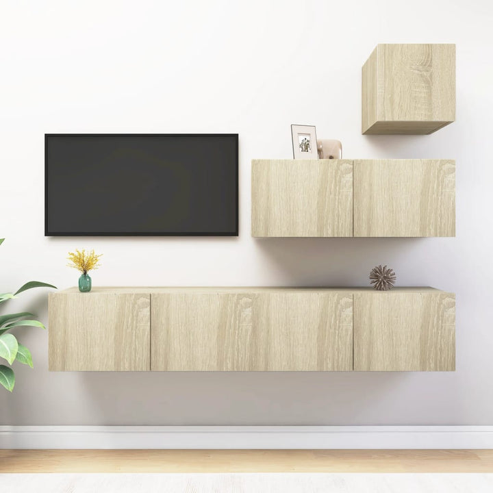 Set De Dulapuri Tv, 4 Piese, , Lemn Prelucrat