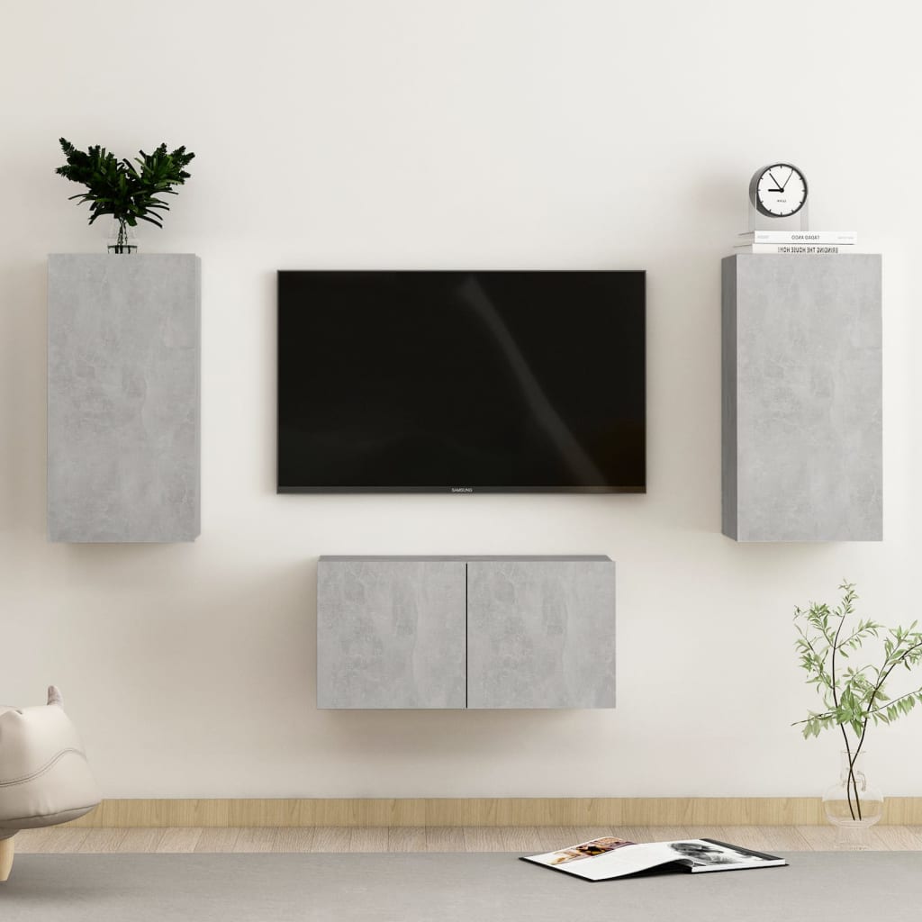 Set De Dulapuri Tv, 3 Piese, , Lemn Prelucrat