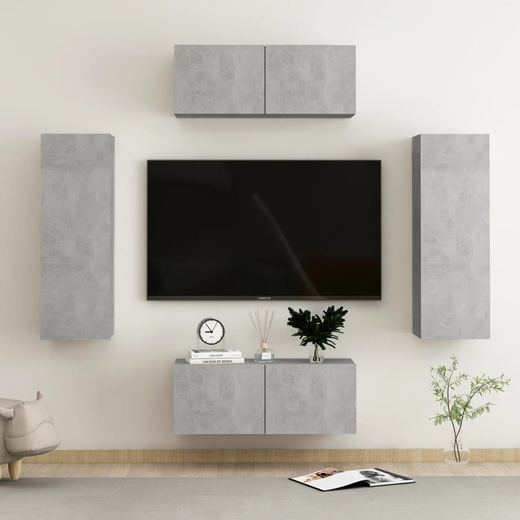 Set De Dulapuri Tv, 6 Piese, , Lemn Prelucrat