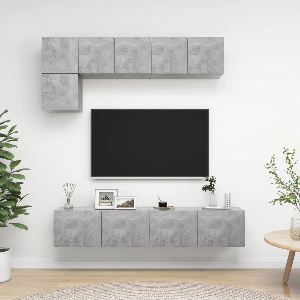 Set De Dulapuri Tv, 5 Piese, Alb Extralucios, Lemn Prelucrat
