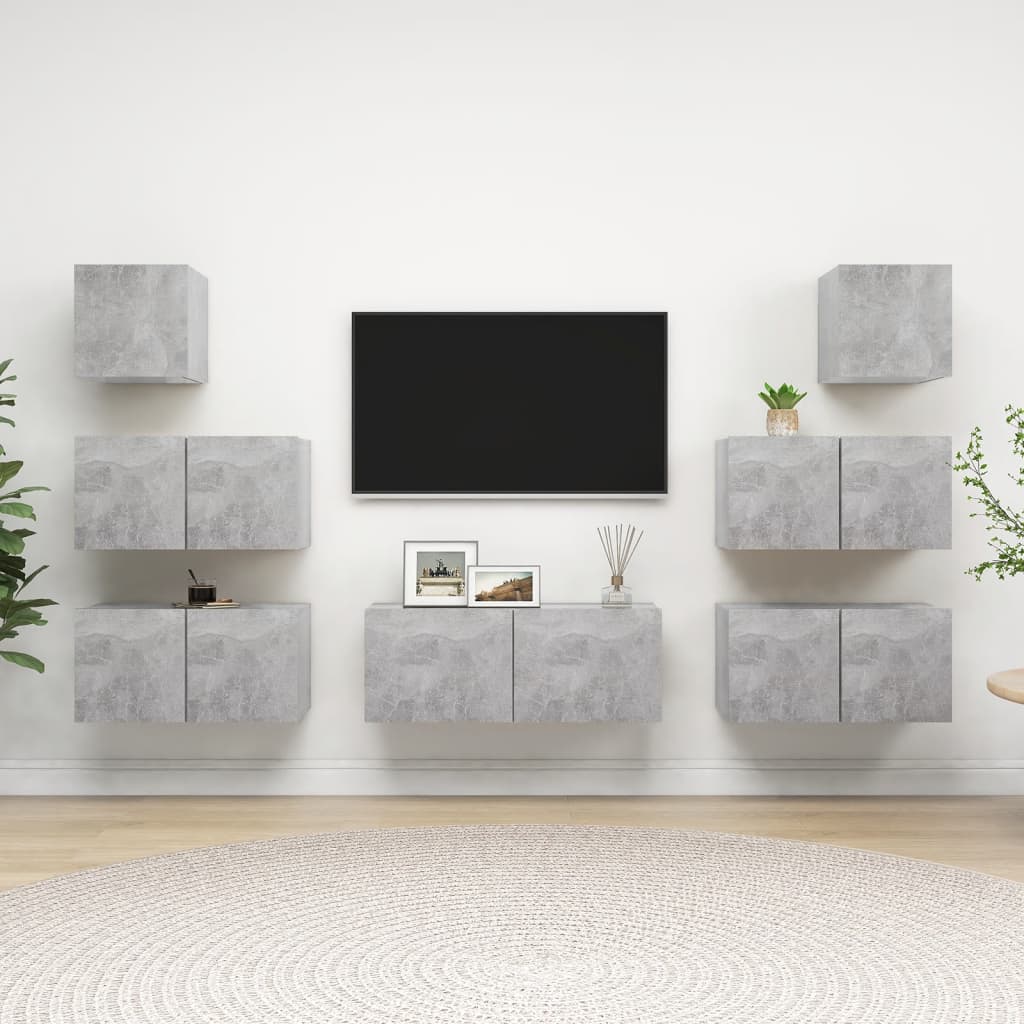 Set De Dulapuri Tv, 8 Piese, , Lemn Prelucrat