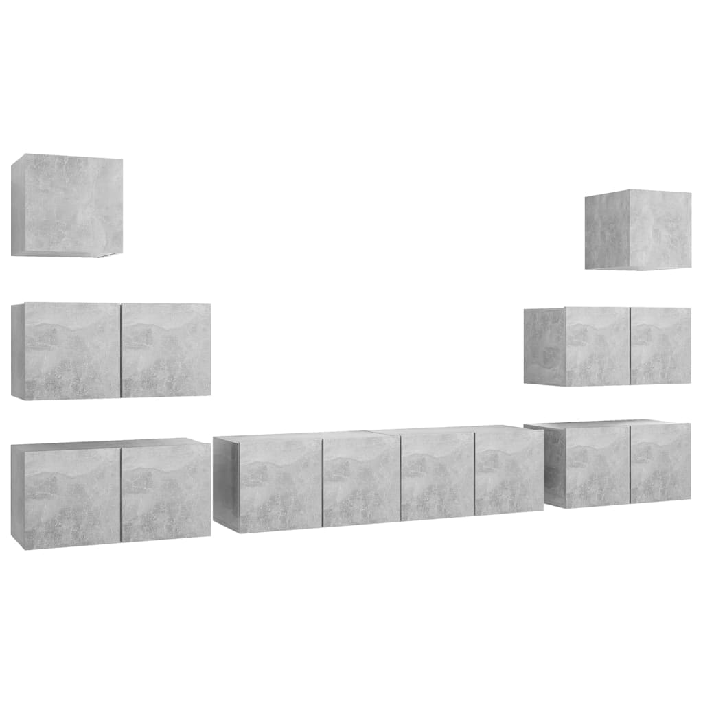 Set De Dulapuri Tv, 8 Piese, , Lemn Prelucrat