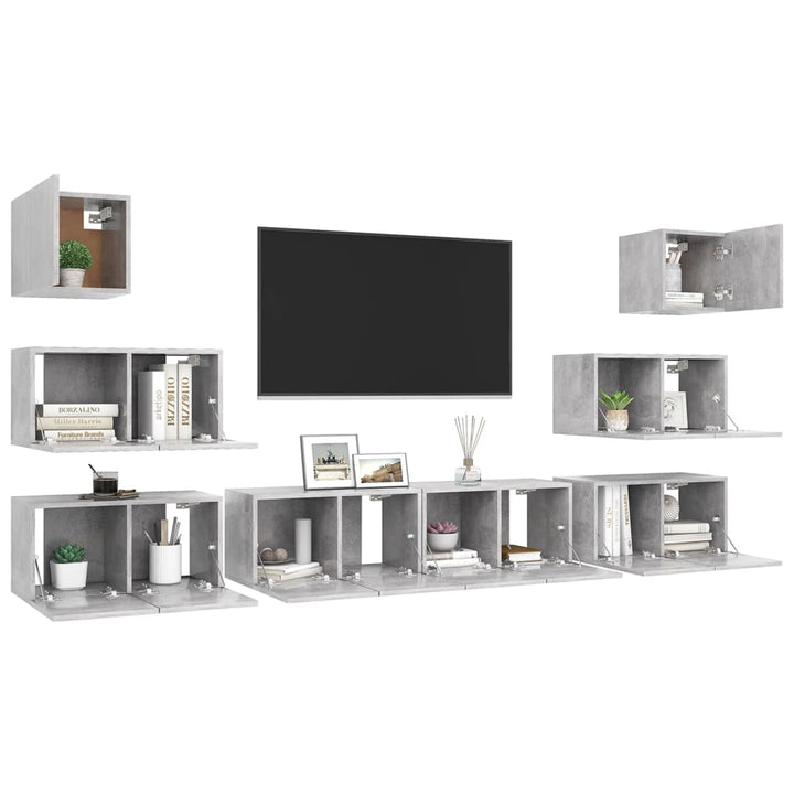 Set De Dulapuri Tv, 8 Piese, , Lemn Prelucrat
