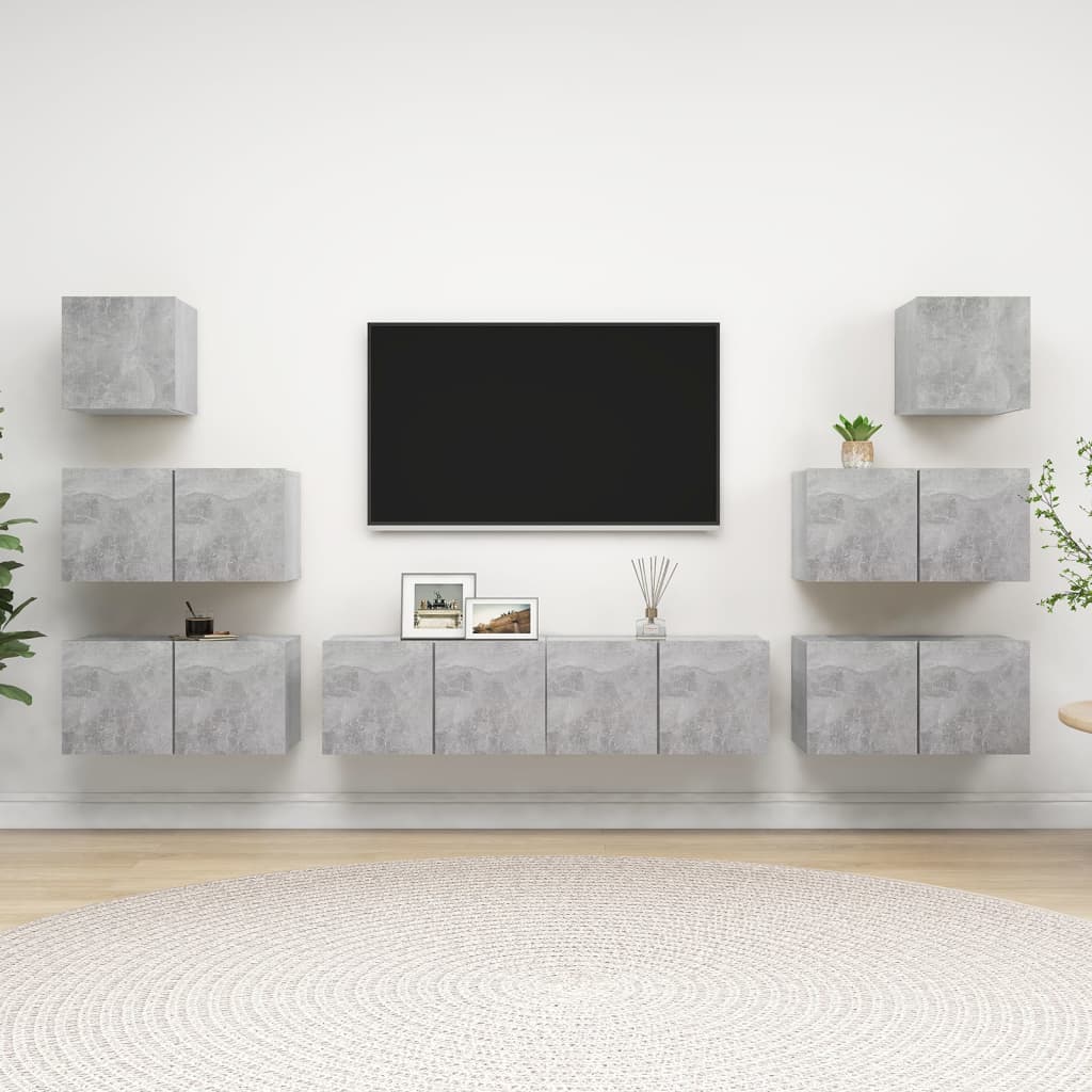 Set De Dulapuri Tv, 8 Piese, , Lemn Prelucrat