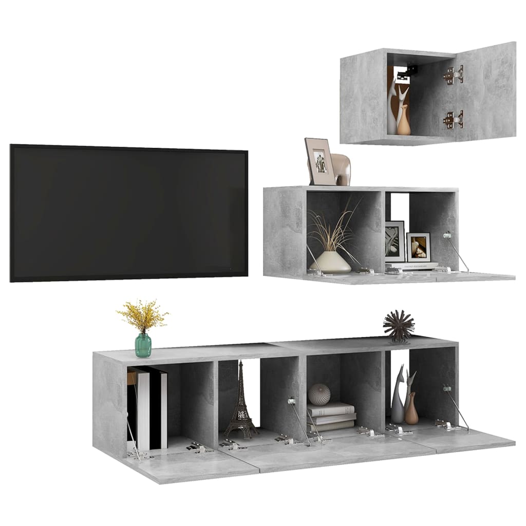 Set De Dulapuri Tv, 4 Piese, , Lemn Prelucrat