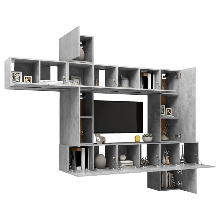 Set De Dulapuri Tv, 10 Piese, , Lemn Prelucrat