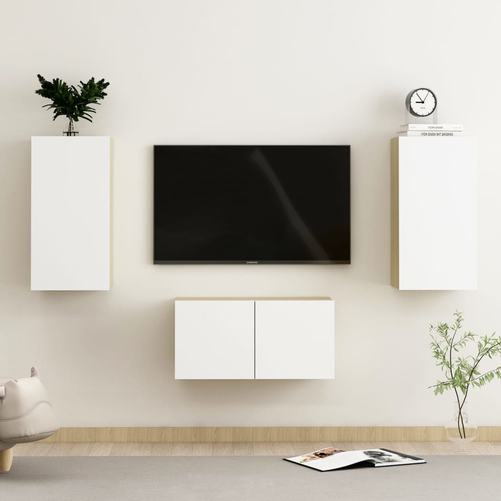 Set De Dulapuri Tv, 3 Piese, , Lemn Prelucrat