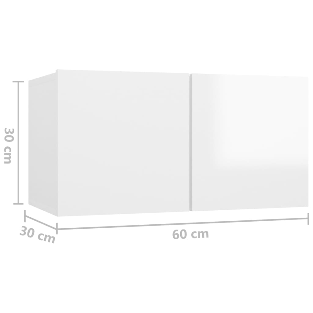 Set De Dulapuri Tv, 5 Piese, Alb Extralucios, Lemn Prelucrat