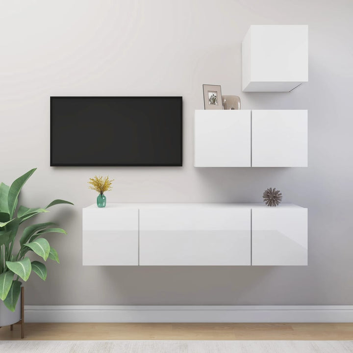 Set De Dulapuri Tv, 4 Piese, , Lemn Prelucrat