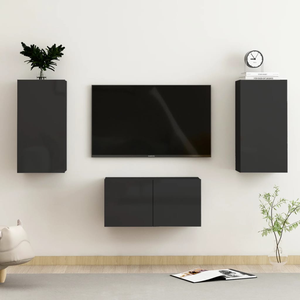 Set De Dulapuri Tv, 3 Piese, , Lemn Prelucrat