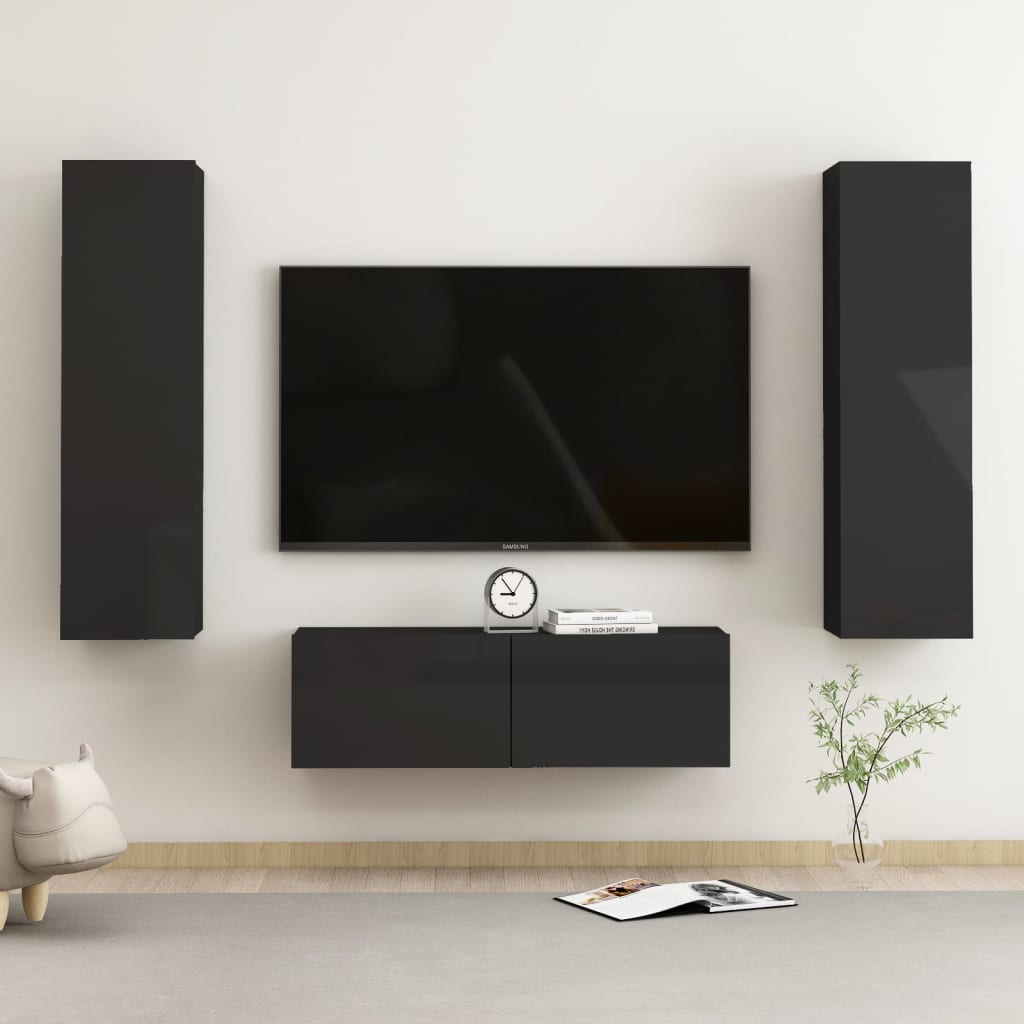 Set De Dulapuri Tv, 3 Piese, , Lemn Prelucrat