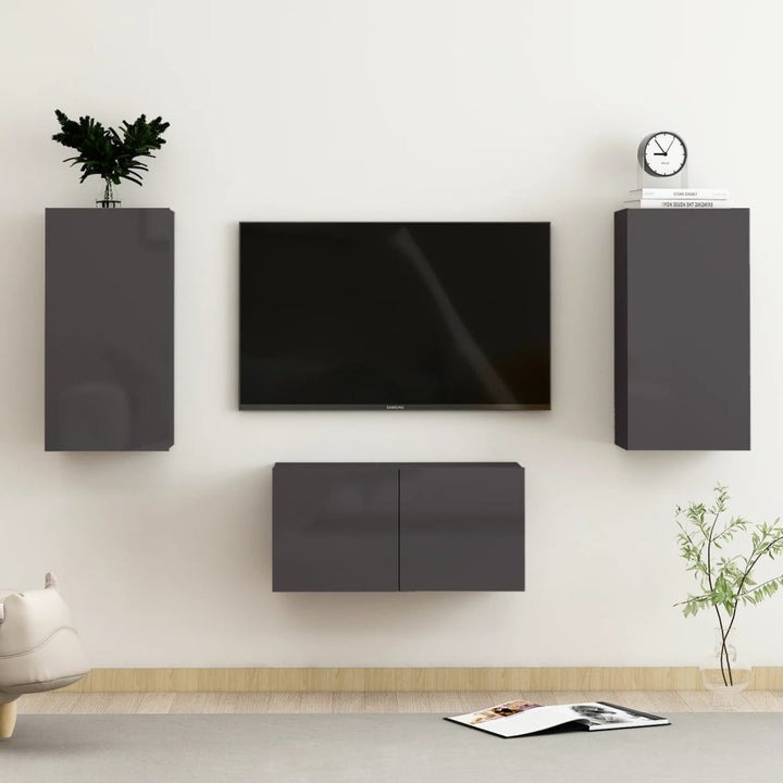 Set De Dulapuri Tv, 3 Piese, , Lemn Prelucrat