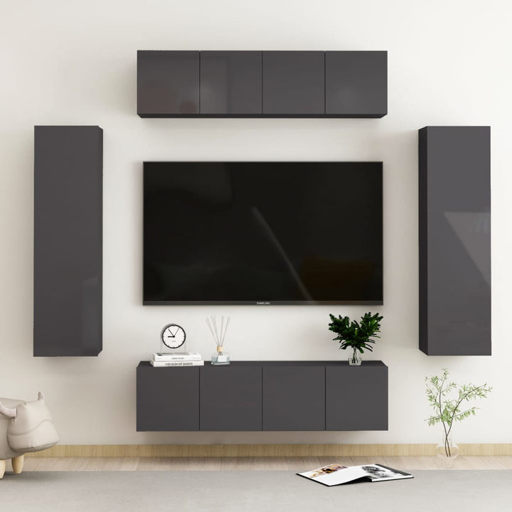 Set De Dulapuri Tv, 6 Piese, , Lemn Prelucrat