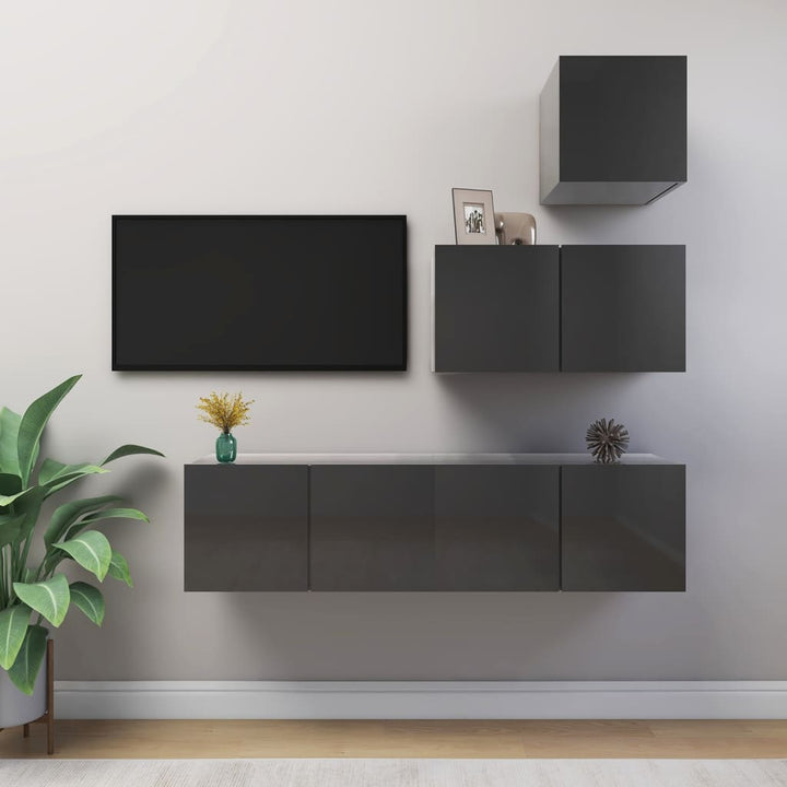 Set De Dulapuri Tv, 4 Piese, , Lemn Prelucrat