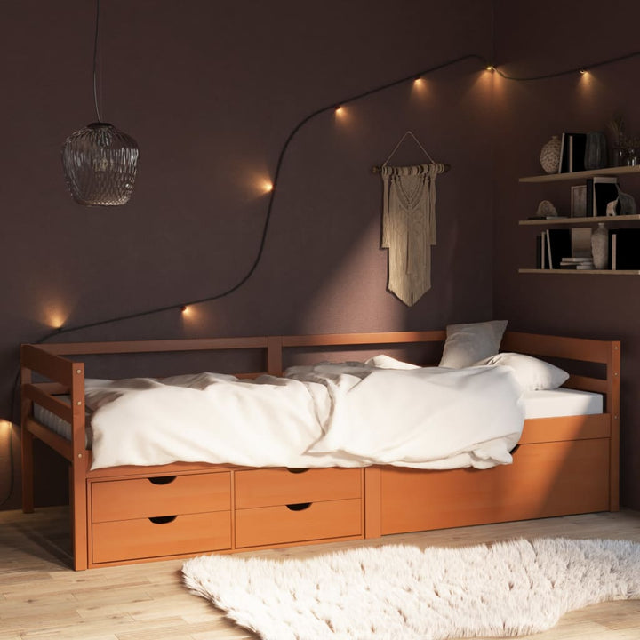 Cadru Pat Cu Sertare & Dulap , 90X200 Cm Lemn De Pin